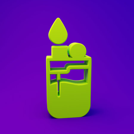 Green Lighter icon isolated on purple-blue background. Minimalism concept. 3D render illustration.の写真素材