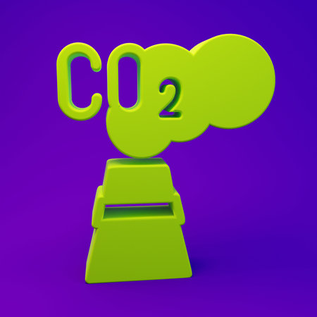 Green CO2 emissions in cloud icon isolated on purple-blue background. Carbon dioxide formula, smog...