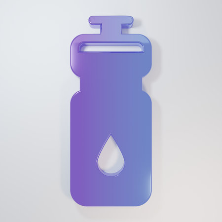 Purple-blue Fitness shaker icon isolated on gray background. Sports shaker bottle with lid for water and protein cocktails. Minimalism concept. 3D render illustration.の写真素材