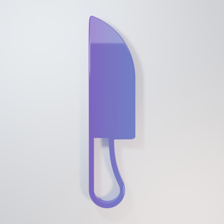 Purple-blue Knife icon isolated on gray background. Cutlery symbol. Minimalism concept. 3D render illustration.の写真素材