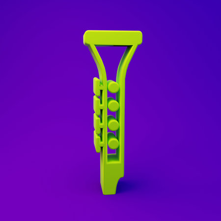 Green Clarinet icon isolated on purple-blue background. Musical instrument. Minimalism concept. 3D render illustration.の写真素材