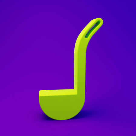 Green Kitchen ladle icon isolated on purple-blue background. Cooking utensil. Cutlery spoon sign. Minimalism concept. 3D render illustration.の写真素材