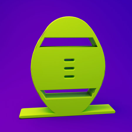 Green American Football ball icon isolated on purple-blue background. Rugby ball icon. Team sport game symbol. Minimalism concept. 3D render illustration.の写真素材