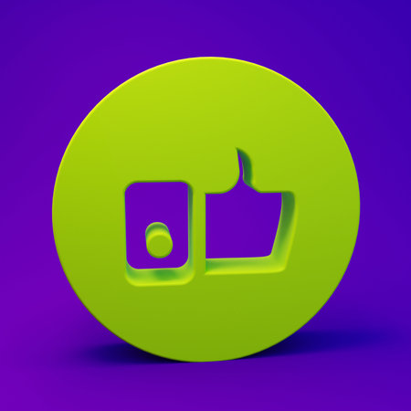 Green Hand like icon isolated on purple-blue background. Minimalism concept. 3D render illustration.の写真素材