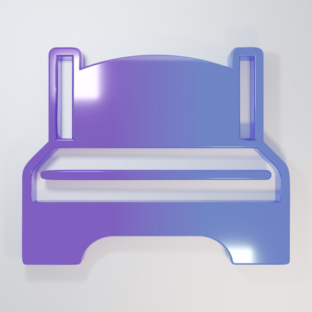 Purple-blue Big bed for two or one person icon isolated on gray background. Minimalism concept. 3D render illustration.の写真素材