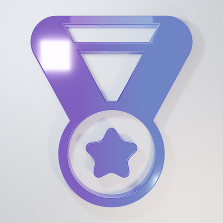 Purple-blue Medal icon isolated on gray background. Winner symbol. Minimalism concept. 3D render illustration.の写真素材