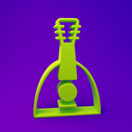 Green Musical instrument balalaika icon isolated on purple-blue background. Minimalism concept. 3D render illustration.の写真素材