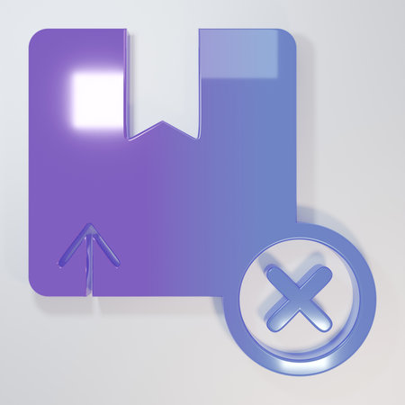 Purple-blue Carton cardboard box icon isolated on gray background. Box, package, parcel sign. Delivery and packaging. Minimalism concept. 3D render illustration.の写真素材