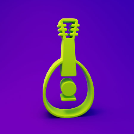 Green Traditional musical instrument mandolin icon isolated on purple-blue background. Minimalism concept. 3D render illustration.の写真素材