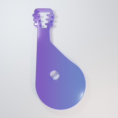 Purple-blue Ukrainian traditional musical instrument bandura icon isolated on gray background. Minimalism concept. 3D render illustration.の写真素材