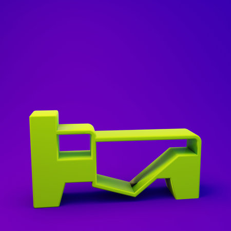 Green Bed icon isolated on purple-blue background. Minimalism concept. 3D render illustration.の写真素材