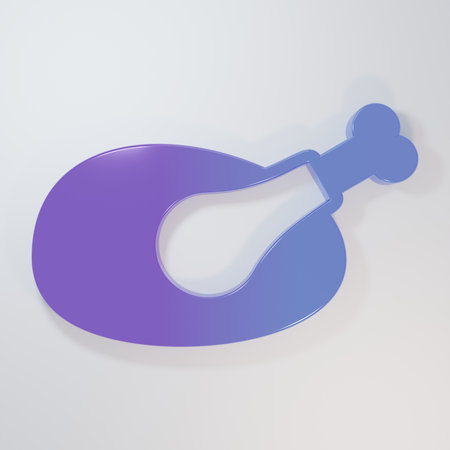 Purple-blue Roasted turkey or chicken icon isolated on gray background. Minimalism concept. 3D render illustration.の写真素材