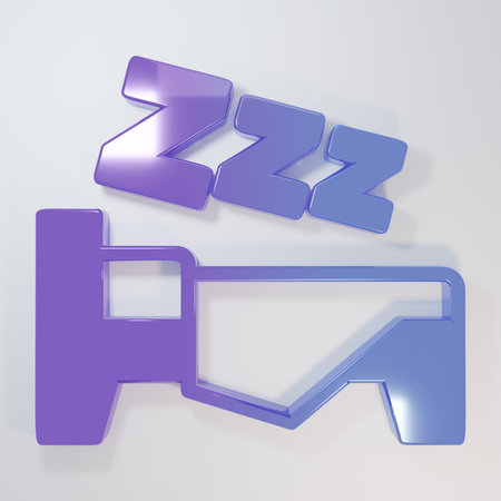 Purple-blue Time to sleep icon isolated on gray background. Sleepy zzz. Healthy lifestyle. Minimalism concept. 3D render illustration.の写真素材