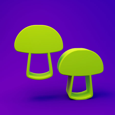 Green Mushroom icon isolated on purple-blue background. Minimalism concept. 3D render illustration.の写真素材