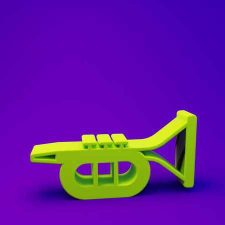 Green Trumpet icon isolated on purple-blue background. Musical instrument. Minimalism concept. 3D render illustration.の写真素材