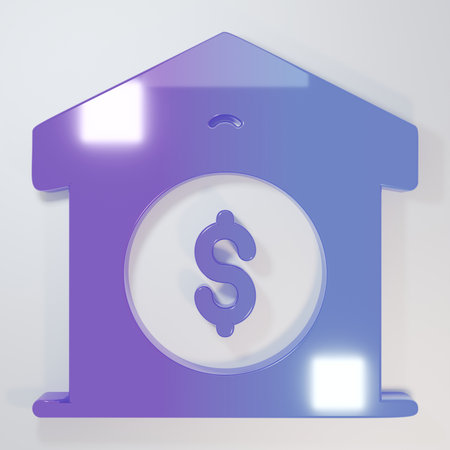 Purple-blue Warehouse price icon isolated on gray background. Minimalism concept. 3D render illustration.の写真素材