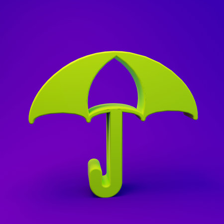Green Umbrella icon isolated on purple-blue background. Insurance concept. Waterproof icon. Protection, safety, security concept. Minimalism concept. 3D render illustration.の写真素材