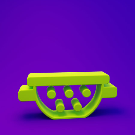Green Kitchen colander icon isolated on purple-blue background. Cooking utensil. Cutlery sign. Minimalism concept. 3D render illustration.の写真素材