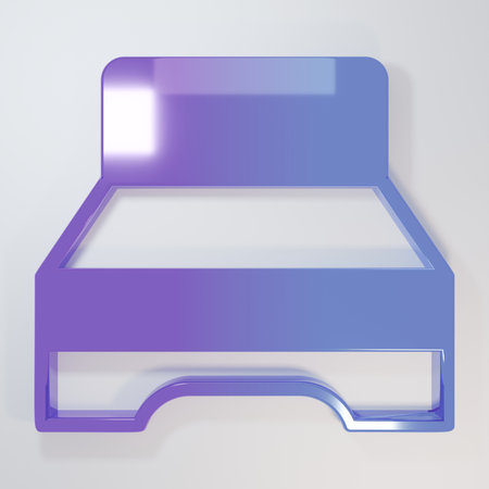 Purple-blue Big bed for two or one person icon isolated on gray background. Minimalism concept. 3D render illustration.の写真素材