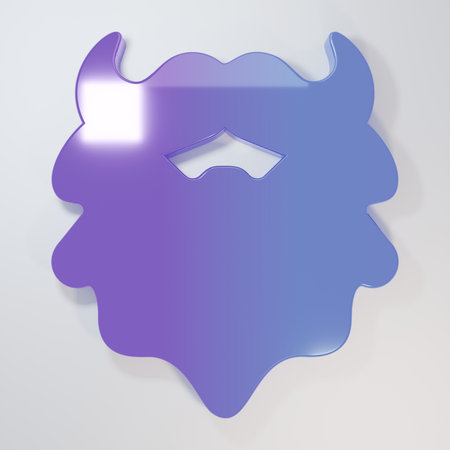 Purple-blue Mustache and beard icon isolated on gray background. Barbershop symbol. Facial hair style. Minimalism concept. 3D render illustration.の写真素材