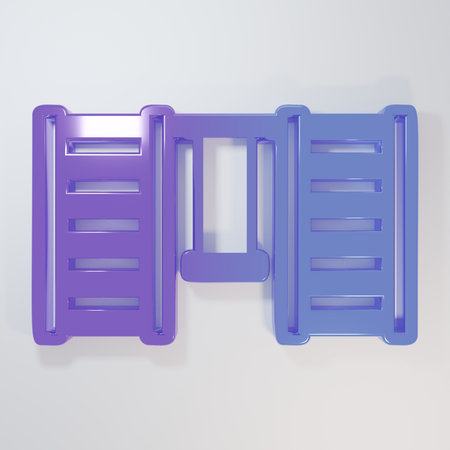 Purple-blue Wooden Swedish wall icon isolated on gray background. Swedish stairs Minimalism concept. 3D render illustration.の写真素材