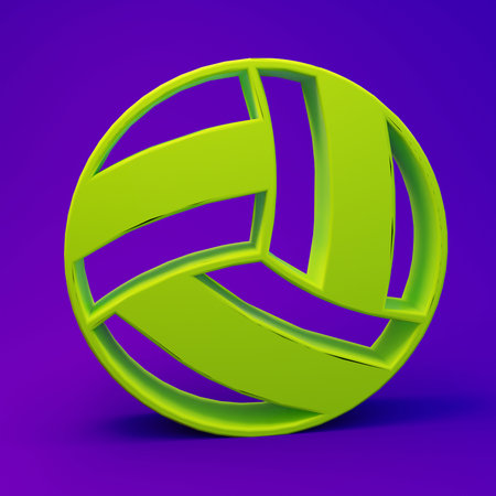 Green Volleyball ball icon isolated on purple-blue background. Sport equipment. Minimalism concept. 3D render illustration.の写真素材