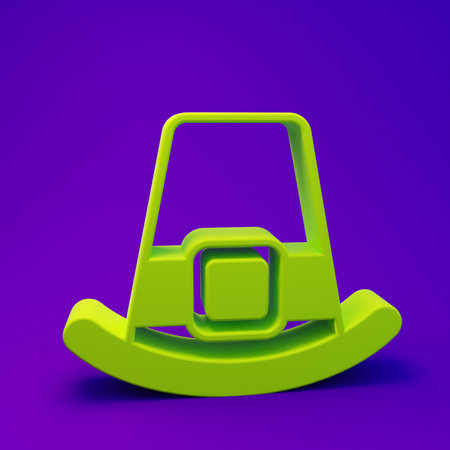 Green Leprechaun hat icon isolated on purple-blue background. Happy Saint Patricks day. National Irish holiday. Minimalism concept. 3D render illustration.の写真素材