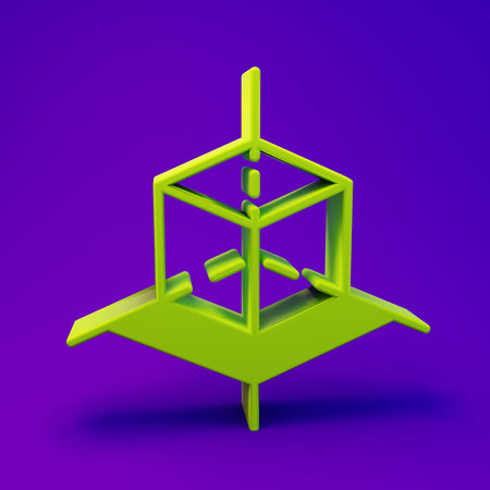 Green 3d modeling icon isolated on purple-blue background. Augmented reality or virtual reality....