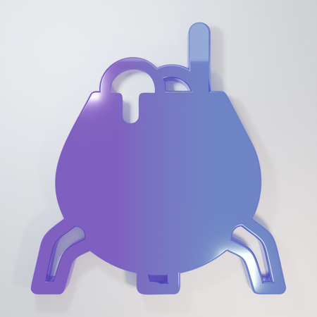 Purple-blue Witch cauldron icon isolated on gray background. Happy Halloween party. Minimalism concept. 3D render illustration.の写真素材