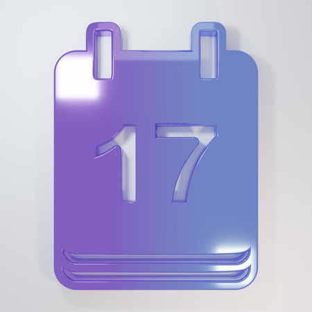 Purple-blue Saint Patricks day with calendar icon isolated on gray background. Date 17 March. Minimalism concept. 3D render illustration.の写真素材