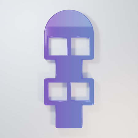 Purple-blue Hopscotch icon isolated on gray background. Children asphalt coating drawing. Minimalism concept. 3D render illustration.の写真素材