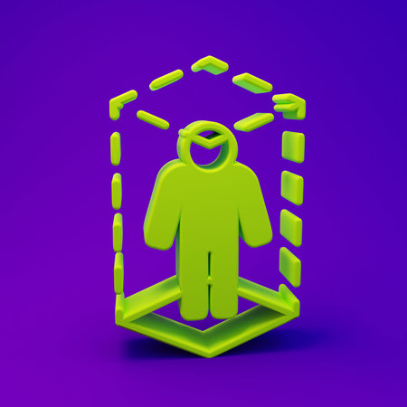 Green 3d modeling icon isolated on purple-blue background. Augmented reality or virtual reality. Minimalism concept. 3D render illustration.の写真素材
