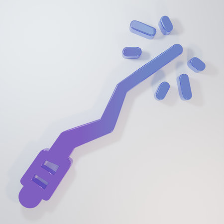 Purple-blue Magic wand icon isolated on gray background. Star shape magic accessory. Magical power. Happy Halloween party. Minimalism concept. 3D render illustration.の写真素材