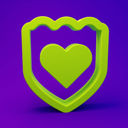 Green Immune system icon isolated on purple-blue background. Medical shield. Minimalism concept. 3D render illustration.の写真素材