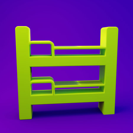 Green Bunk bed icon isolated on purple-blue background. Minimalism concept. 3D render illustration.の写真素材
