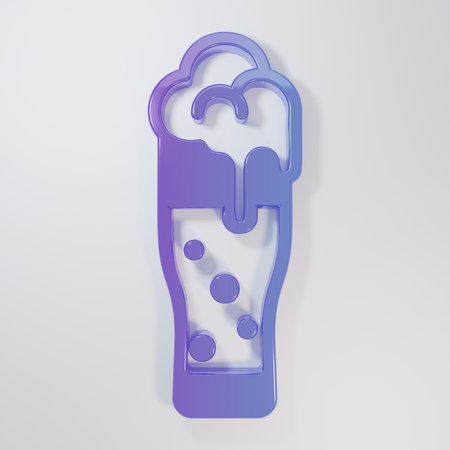 Purple-blue Glass of beer icon isolated on gray background. Happy Saint Patricks day. National Irish holiday. Minimalism concept. 3D render illustration.の写真素材
