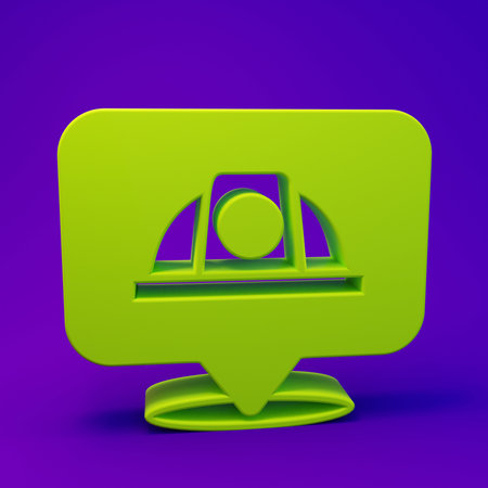 Green Worker safety helmet icon isolated on purple-blue background. Minimalism concept. 3D render illustration.の写真素材