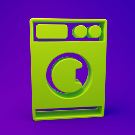 Green Washer icon isolated on purple-blue background. Washing machine icon. Clothes washer - laundry machine. Home appliance symbol. Minimalism concept. 3D render illustration.の写真素材