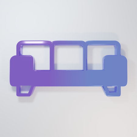 Purple-blue Sofa icon isolated on gray background. Minimalism concept. 3D render illustration.の写真素材