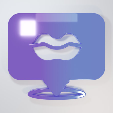 Purple-blue Smiling lips icon isolated on gray background. Smile symbol. Minimalism concept. 3D render illustration.の写真素材