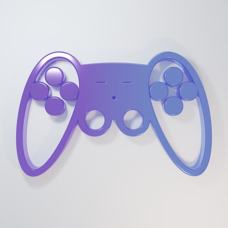 Purple-blue Gamepad icon isolated on gray background. Game controller. Minimalism concept. 3D render illustration.の写真素材