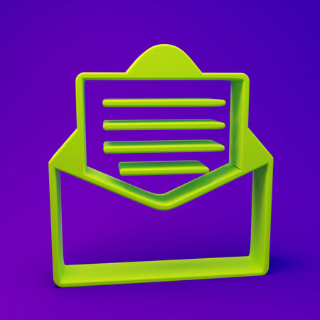 Green Envelope with christmas party invitation card icon isolated on purple-blue background. Merry Christmas and Happy New Year. Minimalism concept. 3D render illustration.の写真素材