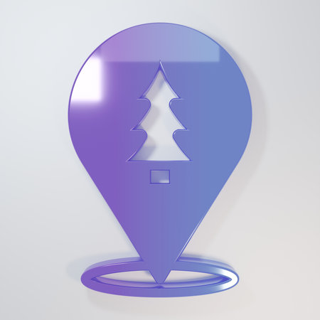Purple-blue Location of the forest on a map icon isolated on gray background. Minimalism concept. 3D render illustration.の写真素材