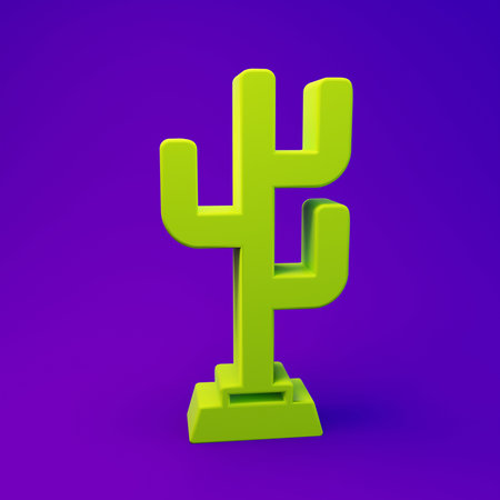 Green cactus icon isolated on purple-blue background. Minimalism concept. 3D render illustration.の写真素材