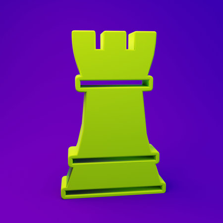Green Chess icon isolated on purple-blue background. Business strategy. Game, management, finance. Minimalism concept. 3D render illustration.の写真素材