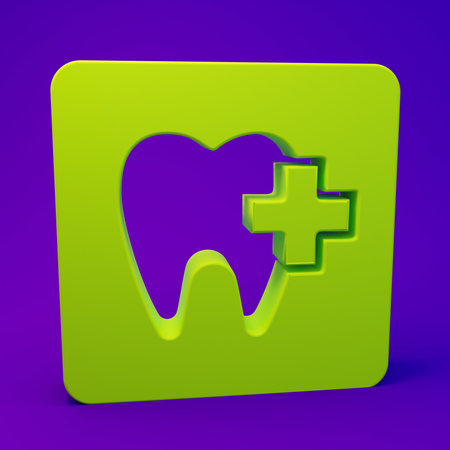 Green Dental clinic location icon isolated on purple-blue background. Minimalism concept. 3D render illustration.の写真素材