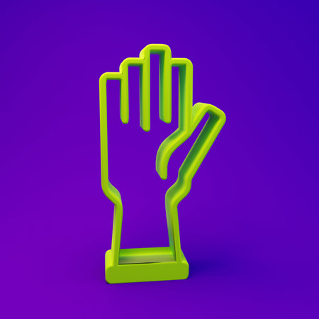 Green Protective gloves icon isolated on purple-blue background. Minimalism concept. 3D render illustration.の写真素材