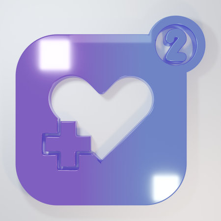 Purple-blue Smartphone with heart rate monitor function icon isolated on gray background. Minimalism concept. 3D render illustration.の写真素材