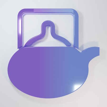 Purple-blue Traditional tea ceremony icon isolated on gray background. Teapot with cup. Minimalism concept. 3D render illustration.の写真素材