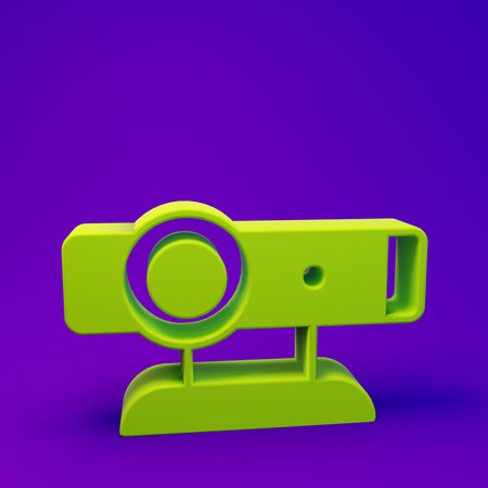 Green Web camera icon isolated on purple-blue background. Chat camera. Webcam icon. Minimalism concept. 3D render illustration.の写真素材